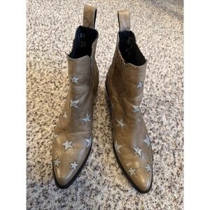 Old Gringo Mexicana Beige Leather Boots Stars Size EU 41 US 10 3" Heel